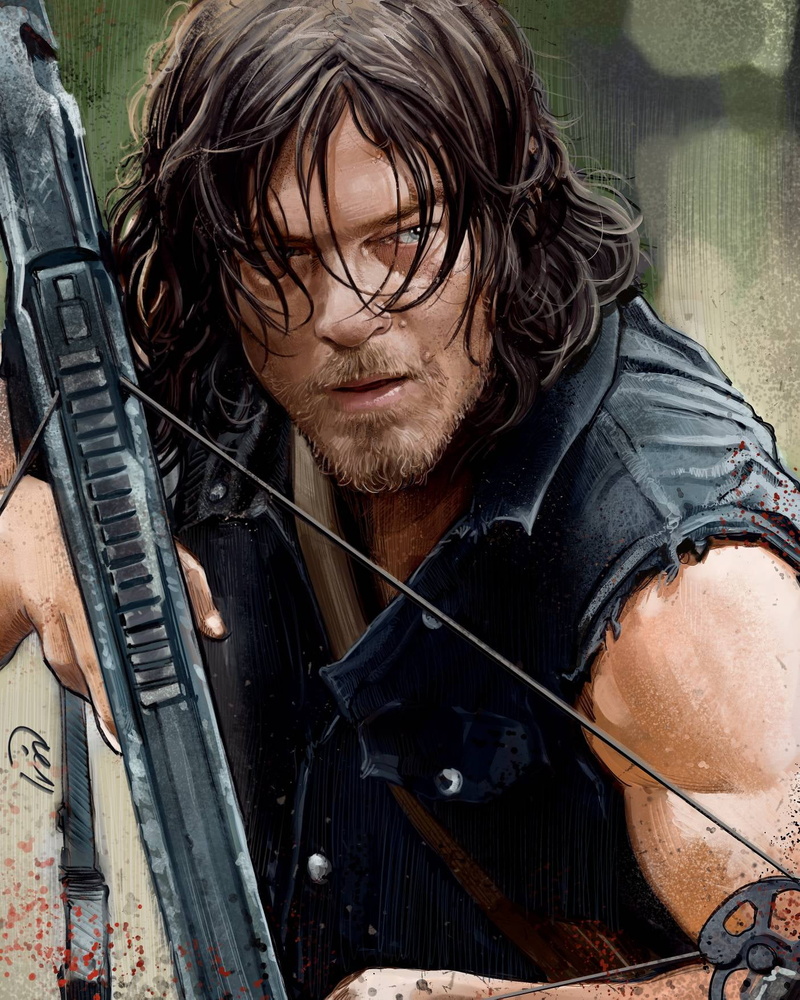 720P, ivantalavera (Artist), drawing, The Walking Dead, men, TV Series, portrait display, looking away, looking into the distance, digital art, Daryl Dixon