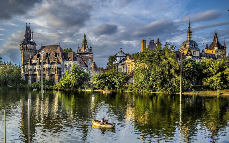 Nature, 1080P, Park, Lake, Castle, People, Budapest, Boat, Trees