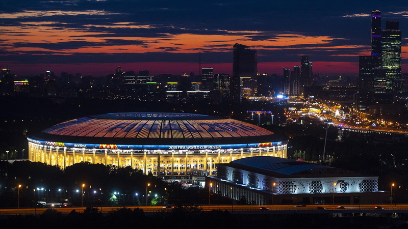 illuminated, 2018 world cup, nature, high angle view, metropolis, skyscraper, stadium, world cup, outdoors, travel destinations, building exterior, cloud - sky
