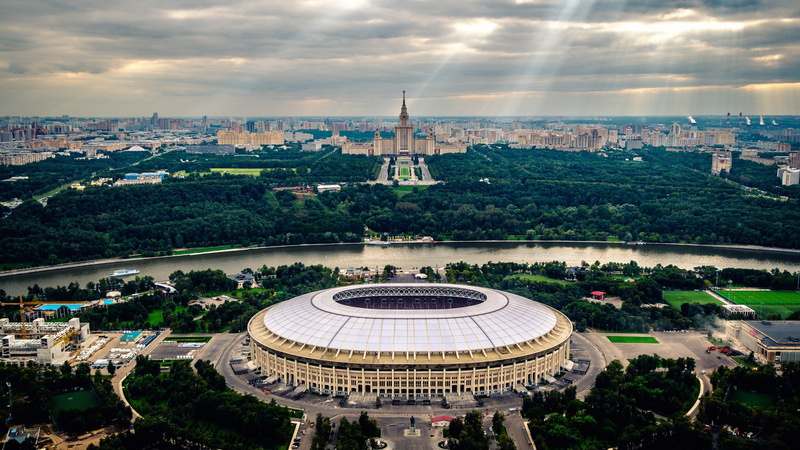 Stadium, Luzhniki Stadium, The Main Stadium, building, brown, Russia, The world Cup 2018, Moscow, white, 2018, drone boys, 2K, city, #SEMIACADEMIC, Luzhniki