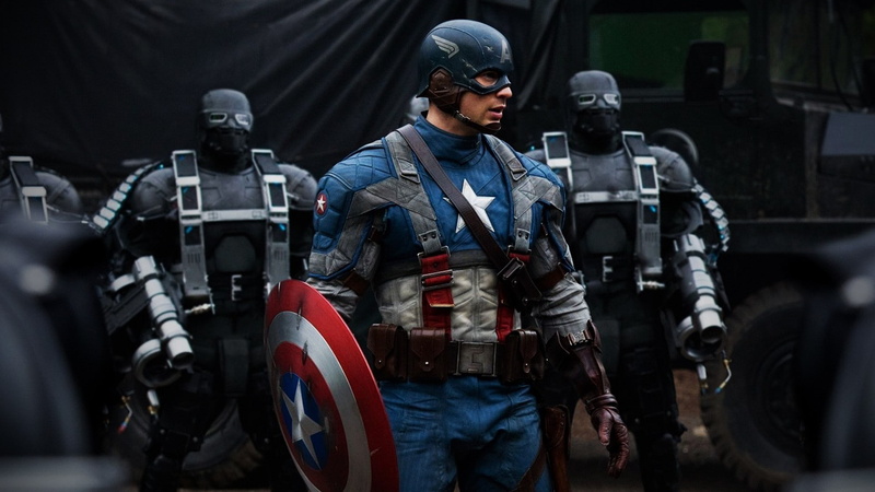 real people, three quarter length, clothing, Captain America, holding, security, gun, one person, standing, movies, men, 1080P, safety, government, front view