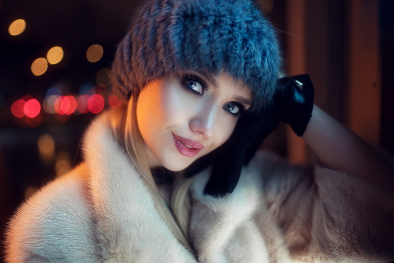makeup, fur coats, portrait, face, model, 1080P, women, black gloves, Ivan Gorokhov
