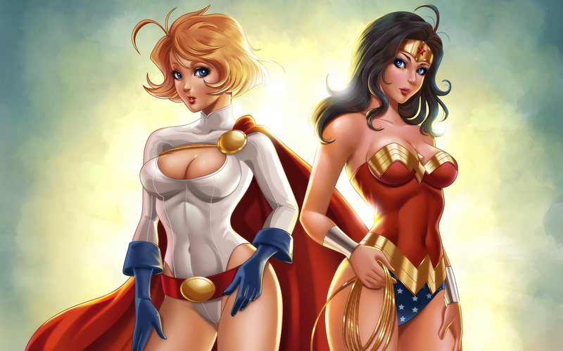 clothing, art and craft, power girl, sculpture, superheroes, temptation, female likeness, low angle view, wonder woman, human representation, women, male likeness