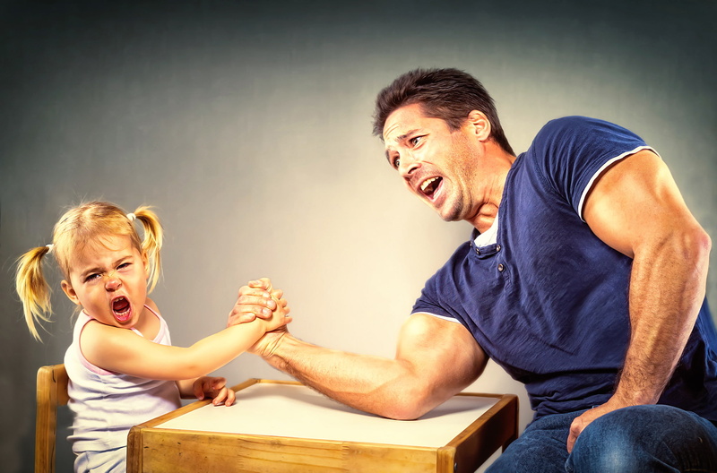 girl, dad, Arm Wrestling, 1080P