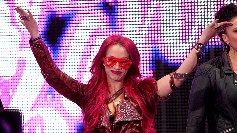portrait, people, purple hair, adult, wrestling, indoors, nightlife, young women, event, Sasha Banks, arms up, women, real people, glasses, front view