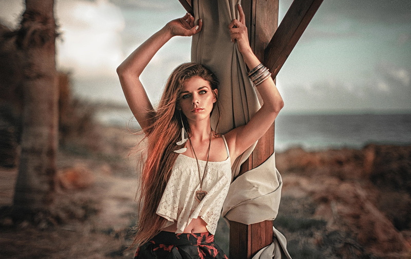 nature, 1080P, hairstyle, women, standing, young adult, beautiful woman, Stephanos Georgiou, hair, portrait, arms raised, land, focus on foreground, young women
