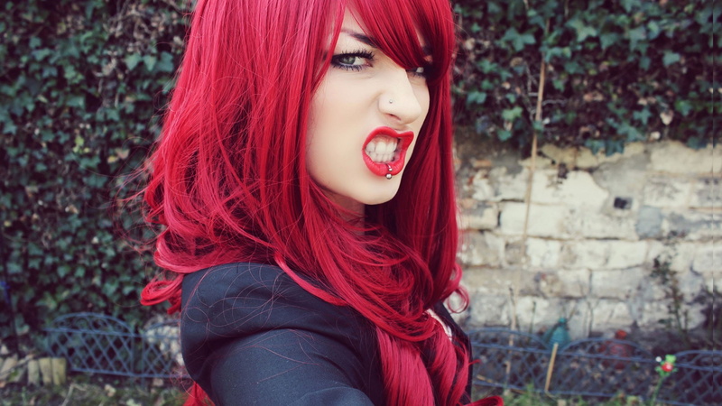 model, 1080P, redhead, Niky Von Macabre, face, piercing, women outdoors, women, lolina green