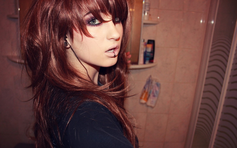 lolina green, redhead, 1080P, women, piercing, Niky Von Macabre, face, bloodsuccubus, model