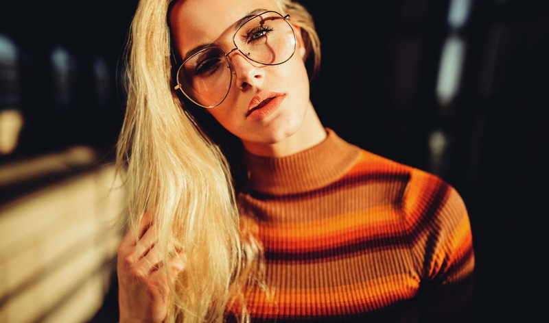blonde, women, 1080P, portrait, women with glasses, glasses, face, Sebastian Heberlein