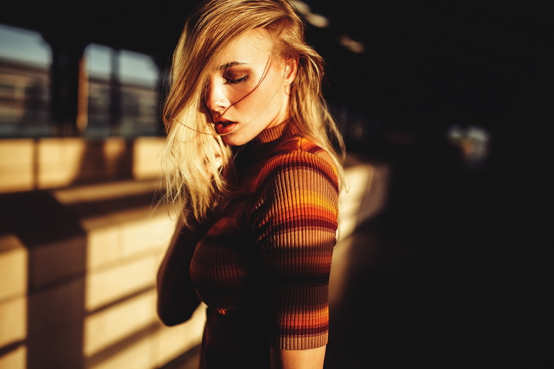 closed eyes, Sebastian Heberlein, sunlight, blonde, portrait, face, 1080P, women