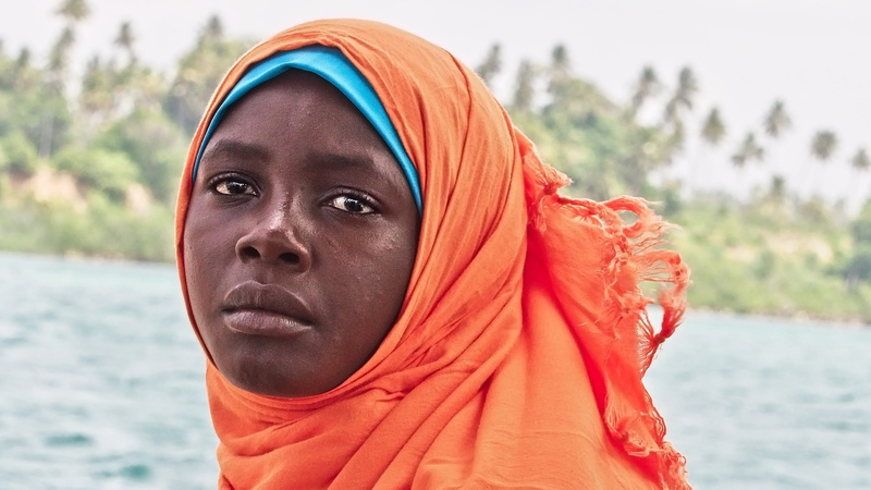 one person, day, woman, nature, close-up, arabic, adult, women, pensive, outdoors, orange color, portrait, human face, water, headscarf, looking, young women