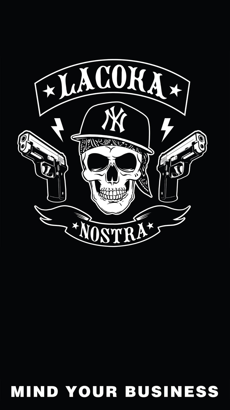 single object, mammal, 2K, communication, LaCokaNostra, insignia, human skull, black background, text, people, black color, arts culture and entertainment