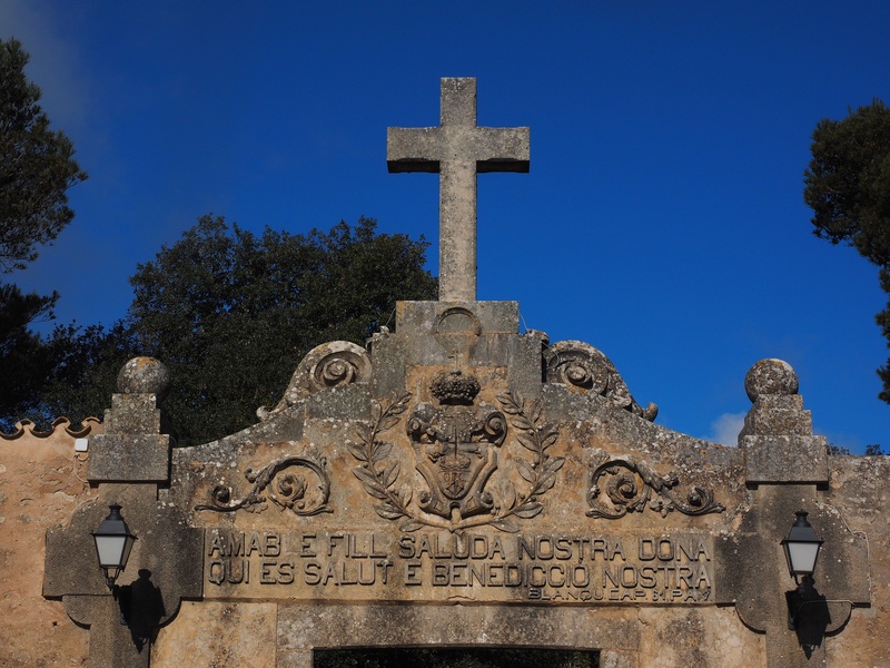 blue, mallorca, puig de randa, sky, symbol, outdoors, building, hof, cura, input, monastery cura, santuari de nostra senyora de cura, balearic islands spain