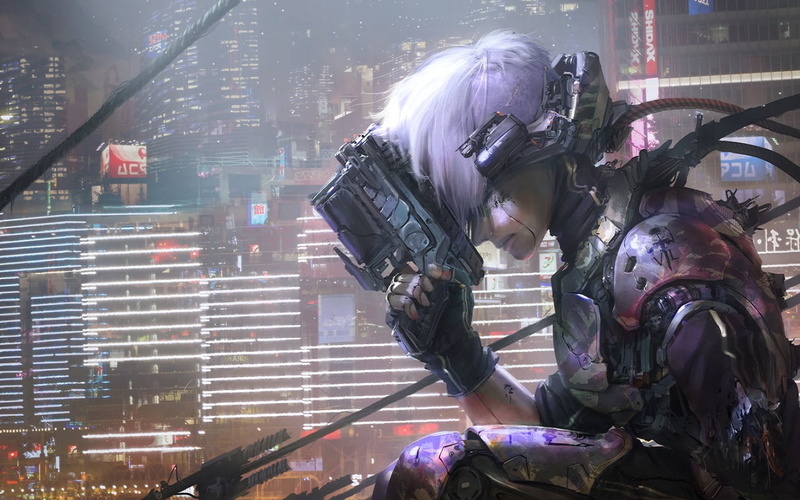 cyberpunk, digital art, science fiction, sadness, Gunz, 720P, 2D, cityscape, neon