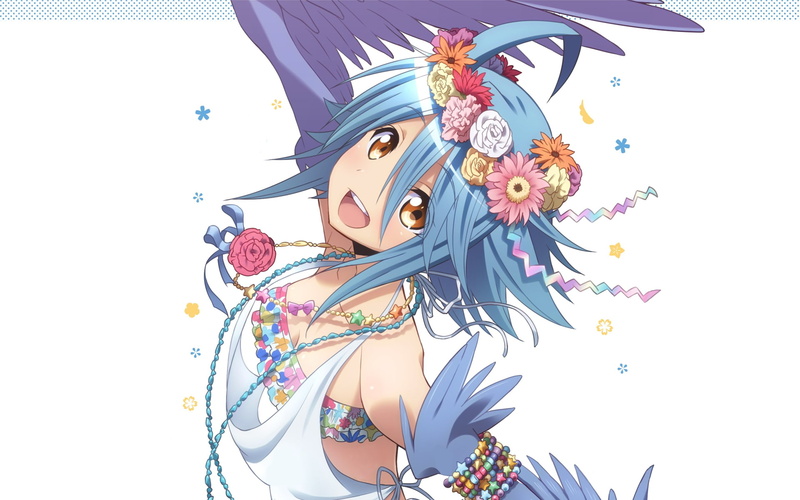 anime, white background, Monster Musume no Iru Nichijou, harpy, Papi (Monmusu), anime girls, 1080P