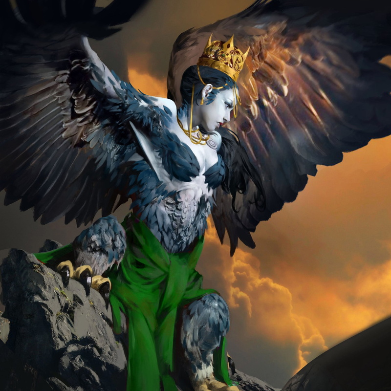 1080P, fantasy art, fantasy, artist, girl, claws, fantasy girl, wings, queen, Tatyana Kupriyanova, crown, harpy, creature, artwork