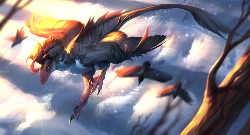 forest, 4K, wings, harpy, dinosaurs