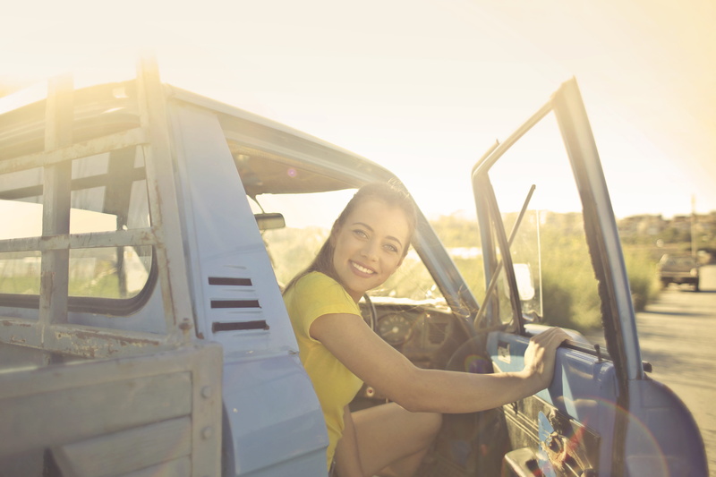 adult, inside, wear, transportation, facial expression, truck, way, vintage, lifestyles, indoors, one person, sunlight, vintage car, outdoors, fashion