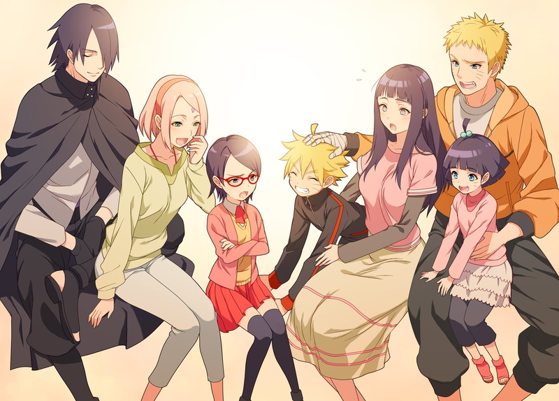family, smiling, Uchiha Sasuke, happiness, Spiky Hair, Uzumaki Himawari, blushing, Uchiha Sarada, Uzumaki Naruto, 1080P, black hair, Uzumaki Boruto, blonde