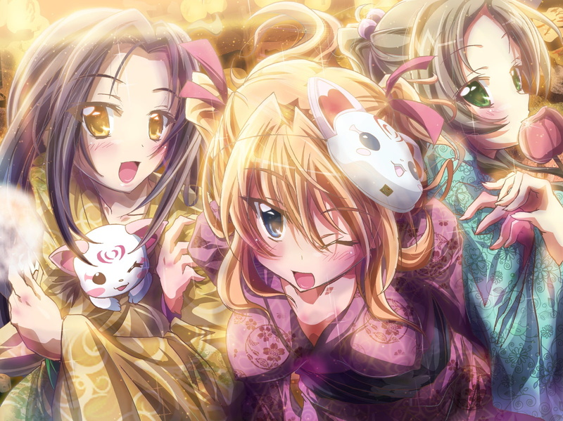 wink, mask, hibiki, eyes, hair, blonde, houjou, precure, green, brown, ribbons, yukata, blush, 720P, blue, inoshishi, yellow, suite, black