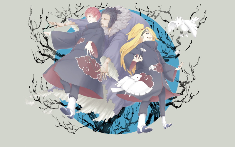 emotion, puppet, Sasori, birds, people, ninja, sky, real people, adult, digital composite, white color, illustration, akatsuki, multi colored, creativity