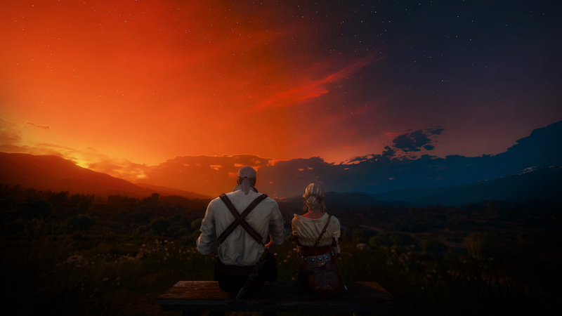 Sunset, 1080P, Geralt of Rivia, The Witcher, Ciri (The Witcher), Landscape, The Witcher 3: Wild Hunt