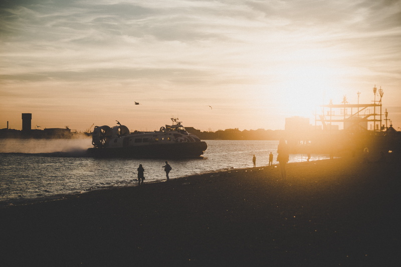 sun, transportation, seaside, nature, architecture, city, cloud - sky, sea, building exterior, sunlight, beach, portsmouth, funfair, sand, nautical vessel