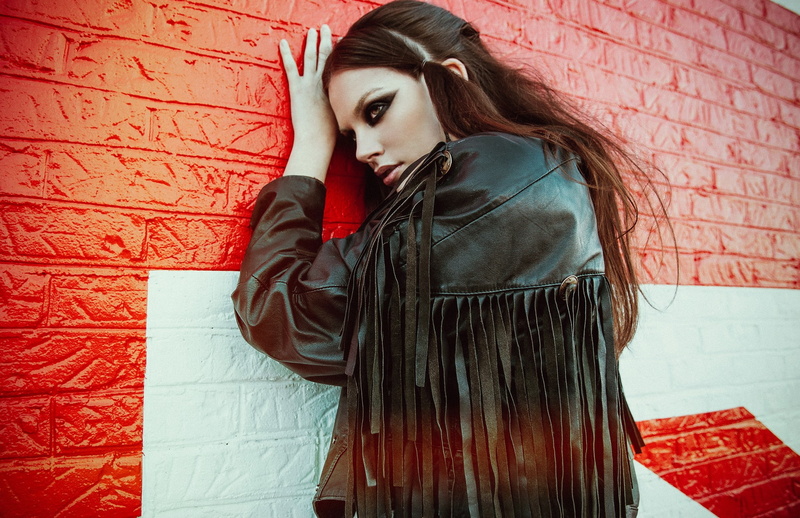 eyeshadow, women, brunette, looking away, leather jackets, 1080P