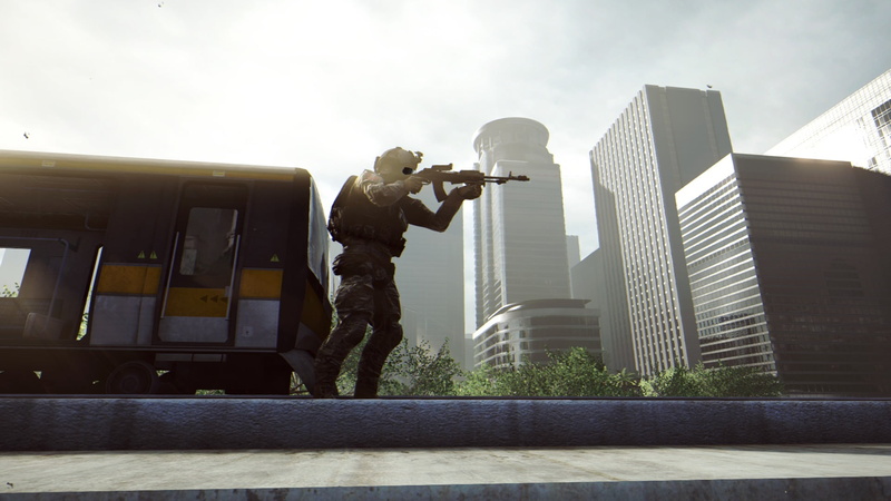 office building exterior, nature, black, PC gaming, architecture, outdoors, standing, real people, building exterior, green, sky, men, Battlefield 4, sunlight
