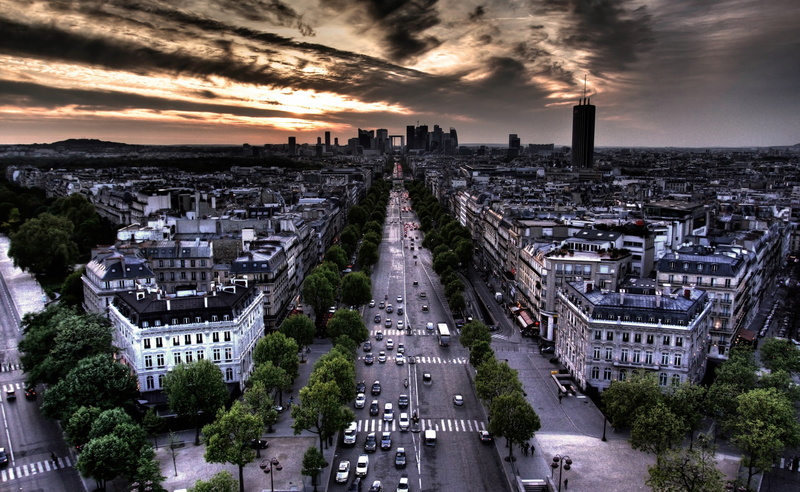 France, car, high angle view, Europe, street, architecture, office building exterior, crowded, built structure, Direction, Paris, Arch, photo, city street