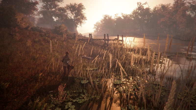 river, sunset, Asobo Studio, 1080P, holding hands, A Plague Tale Innocence, video game characters, video game art, screen shot, children, wheat