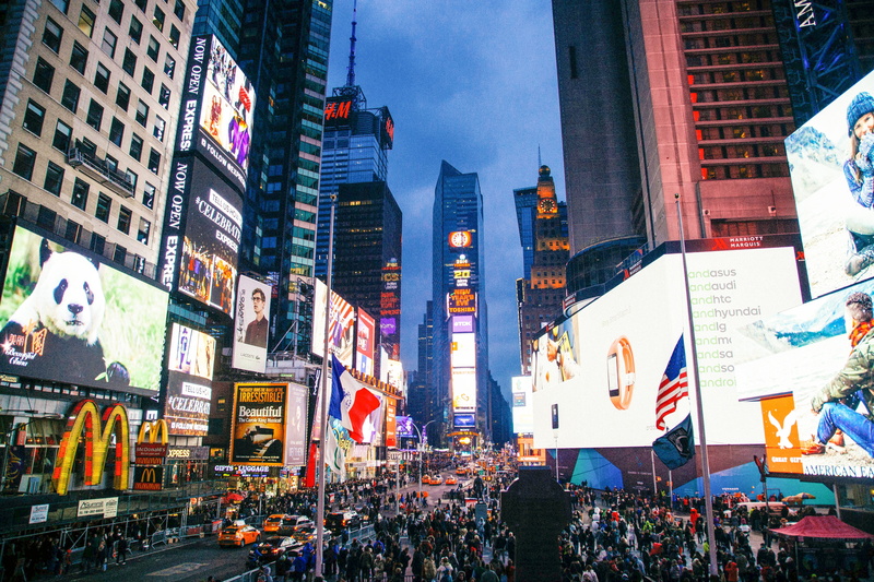 5K, business, car, billboard, taxi, united, time square, states, city, street, panorama, travel destinations, building exterior, people, group of people