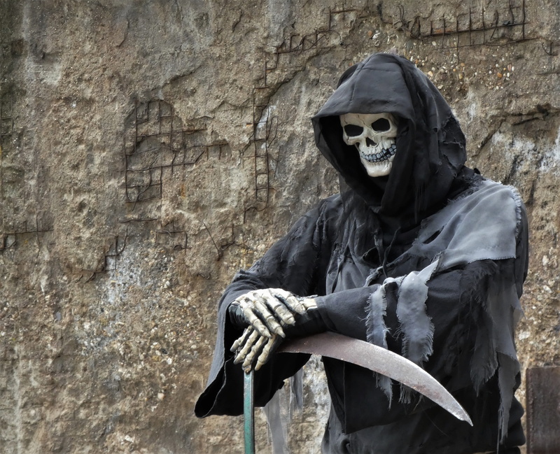 Man, adults only, one man only, fear, panel, Scythe, day, human skeleton, people, human representation, men, cutter man, architecture, sculpture, statue