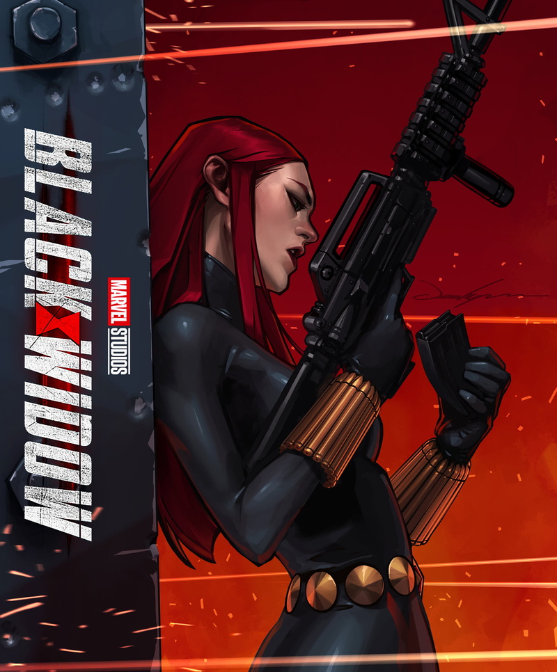 girls with guns, 1080P, artwork, Marvel Comics, redhead, ArtStation, comic art, women, weapon, Black Widow, machine gun