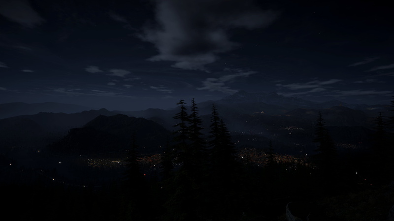 video games, night sky, city lights, reshade, 4K, Ghost Recon Wildlands, Nvidia Ansel, mountain top, forest