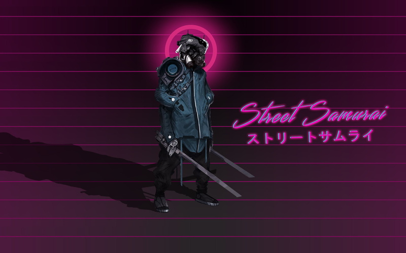 Typography, cyberpunk, 1080P, samurai, digital art, neon, Futuristic, Photoshop
