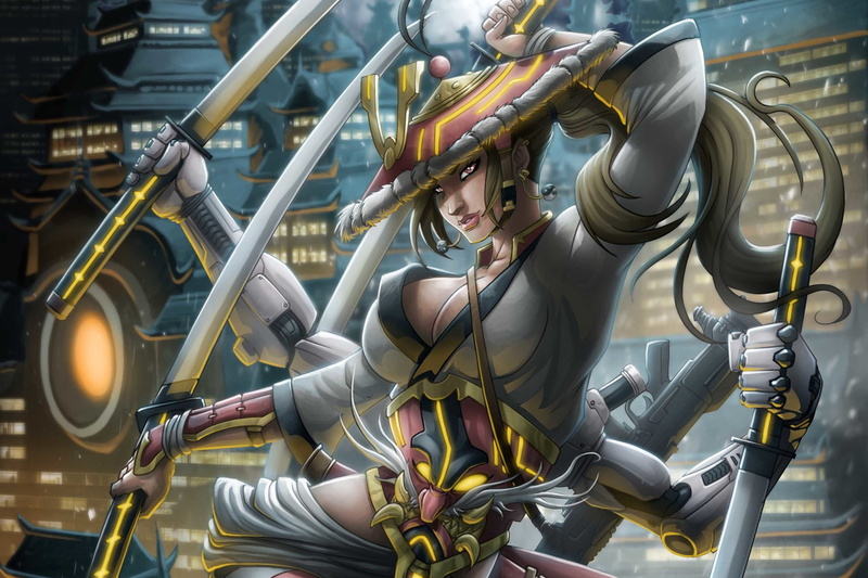 Samurai, Fantasy, Japan, Fiction, Style, Mecha, 1080P, Girl, Hands, Swords, Vinz El Tabanas, Cyberpunk, Armor, Katana, by Vinz El Tabanas, Sword, Samourai