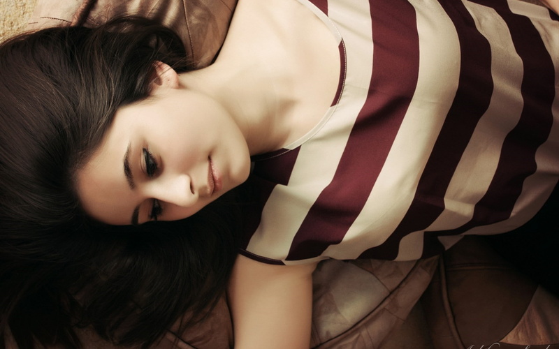 young women, looking away, face, adult, beautiful woman, lying down, 720P, luxury, eyes closed, young adult, portrait, brunette, long hair, hair, beauty