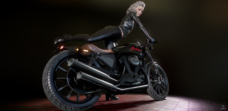 motorcycle, women, blond hair, blonde, 2K, helmet, CGI, vehicle, black clothing, Seungmin Kim, 3D, digital art, artwork, 3d design