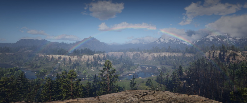 Rockstar Games, Red Dead Redemption 2, rainbows, 2K, Video Game Landscape, screen shot