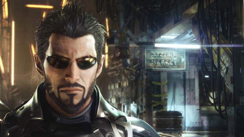 front view, glasses, mid adult, close-up, 1080P, adult, looking at camera, cyborg, young men, Eidos-Montreal, indoors, Square Enix, lifestyles, focus on foreground