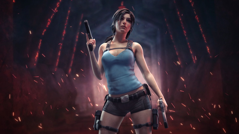 Square Enix, Lara Croft, Video Game, Tomb Raider, Girl, Weapons, Strap, 4K, Art