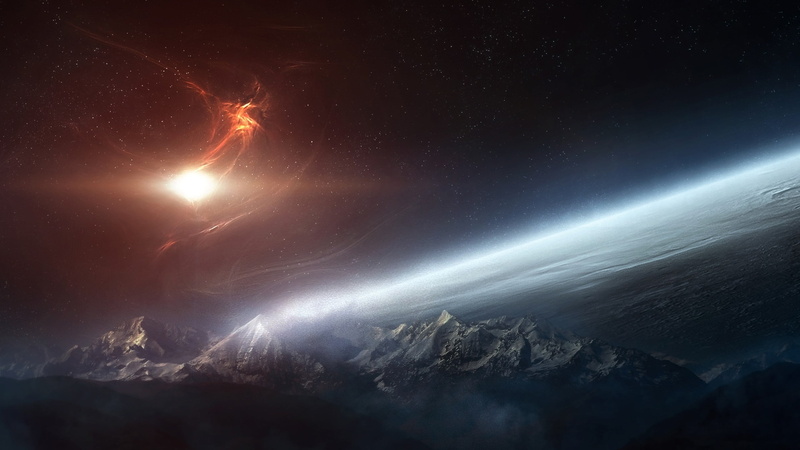 space, scenics - nature, planet, space art, snow, art, gray, digital, winter, 2K, outdoors, cloud - sky, mountain peak, nature, beauty in nature, dust