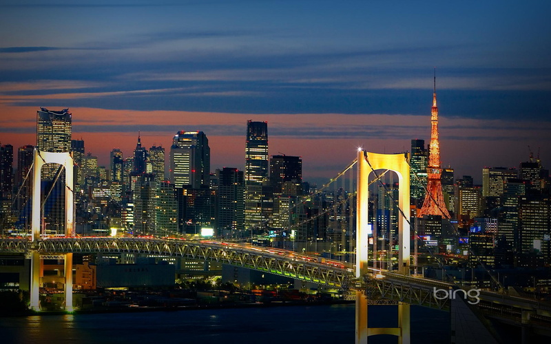 tokyo, best, rainbow, windows7theme, bing, tower, 1080P, bridge, time, lighted, night, animals