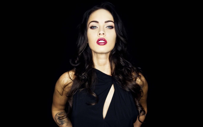 lipstick, red, eyeliner, actress, 1080P, red lipstick, dark hair, tattoo, dark, hair, megan, fox, megan fox