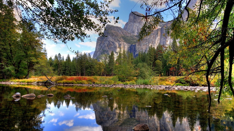 water, autumn, 1080P, x, lakes, nature, art, hd, forest, mountains
