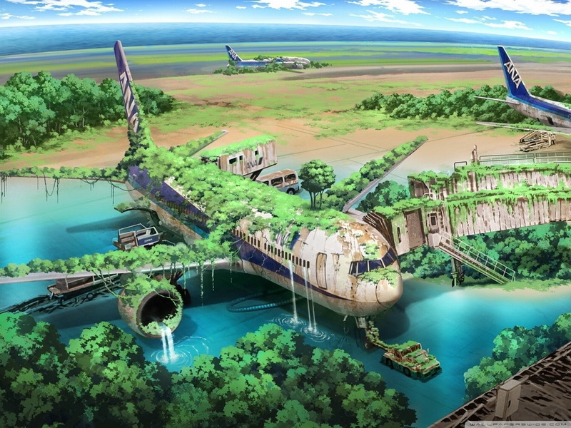 nature, aircraft, art, apocalyptic, 720P, water, anime, drawings, post, Landscapes, view, x, hd