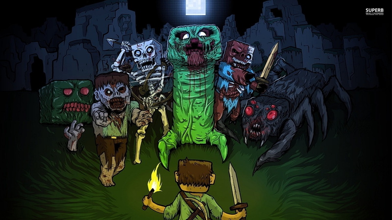 indoors, human skeleton, monster - fictional character, architecture, creativity, minecraft creeper video games zombies spider steve night, illuminated