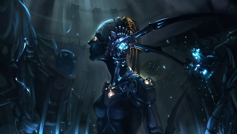 girls, women, dark, mecha, tech, sexy, mech, females, sci fi, artistic, art, cyborg, digital, eyes, lights, sensual, robots, neon, 1080P