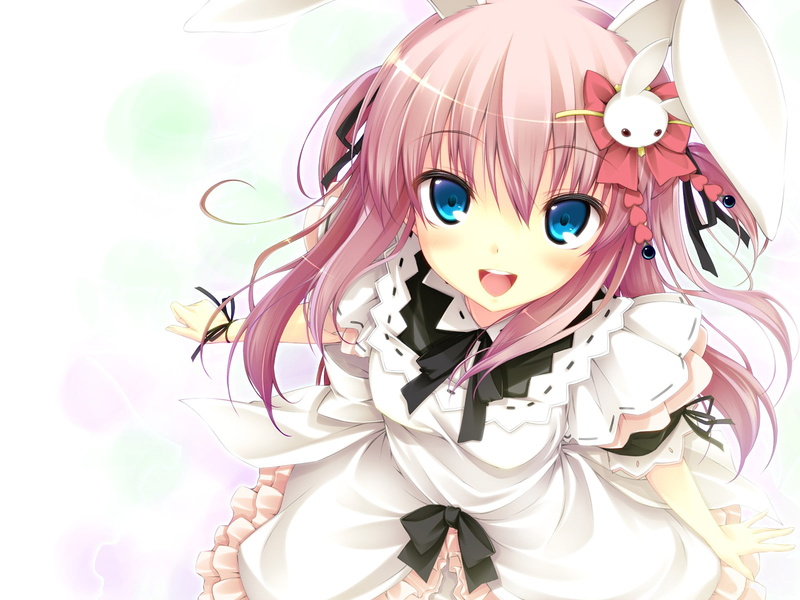 pink color, Baka to Test to Shoukanjuu, white color, blue eyes, art and craft, human representation, pink hair, large group of objects, disguise, representation